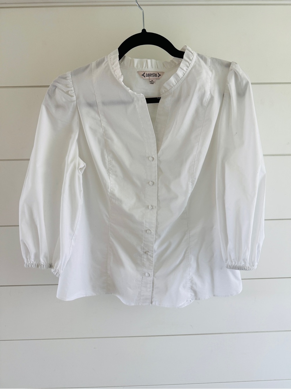 Nanette Lepore White Button-Front Ruffle Collar Blouse